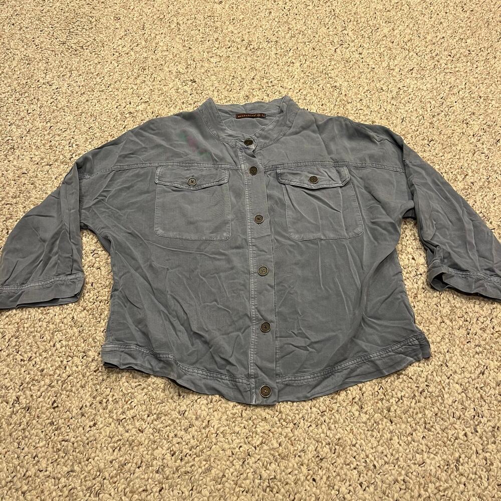 XCVI Wearables Utility Button Down Shirt Sz L Blue Gray Casual Grunge